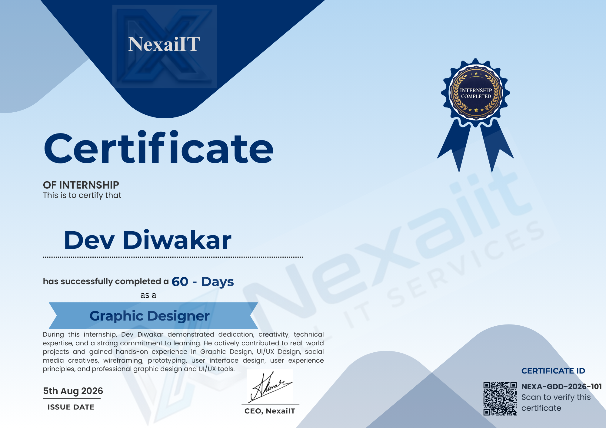 Dev Diwakar's certificate — NEXA-GDD-2026-101